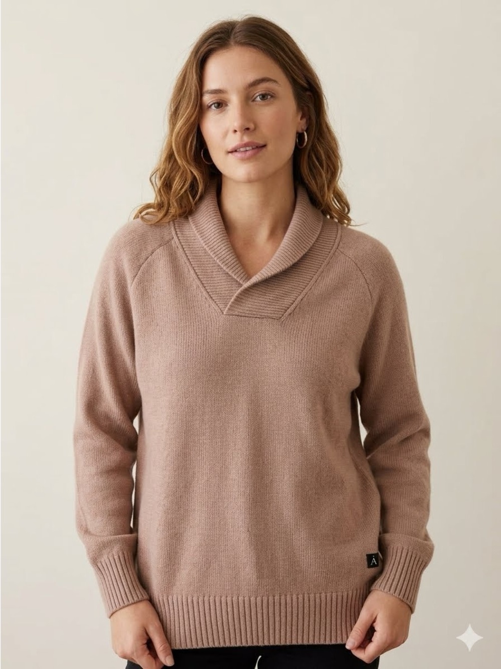 Anian Merino Wool/Cashmere Sweater L Taupe Neutral Coastal Minimalist Scandi